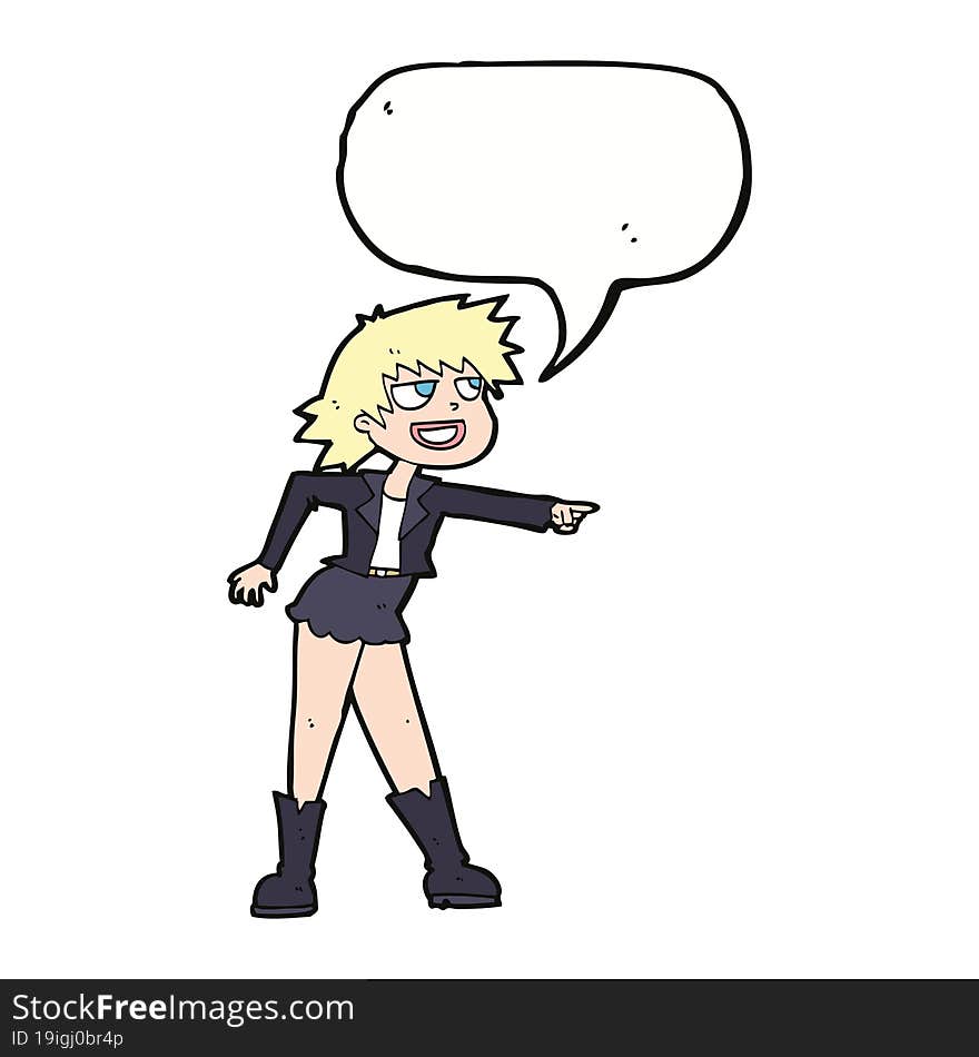 cartoon woman pointing with speech bubble