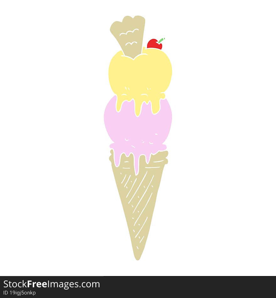 flat color illustration of a cartoon ice cream cone