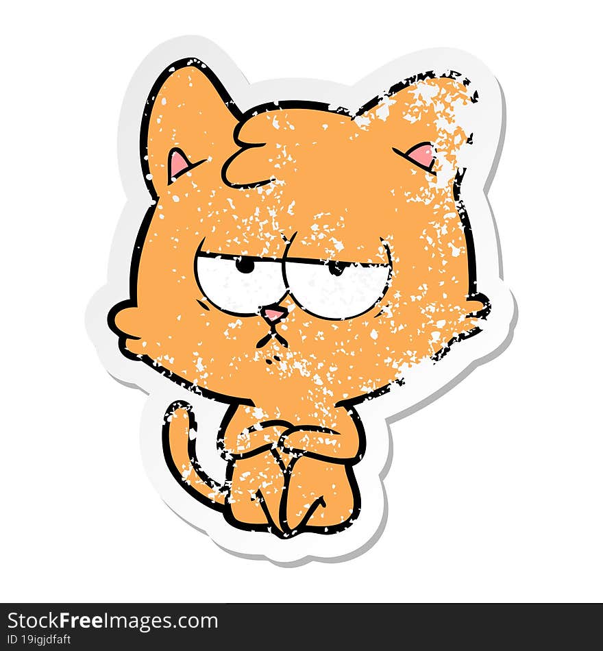 distressed sticker of a bored cartoon cat