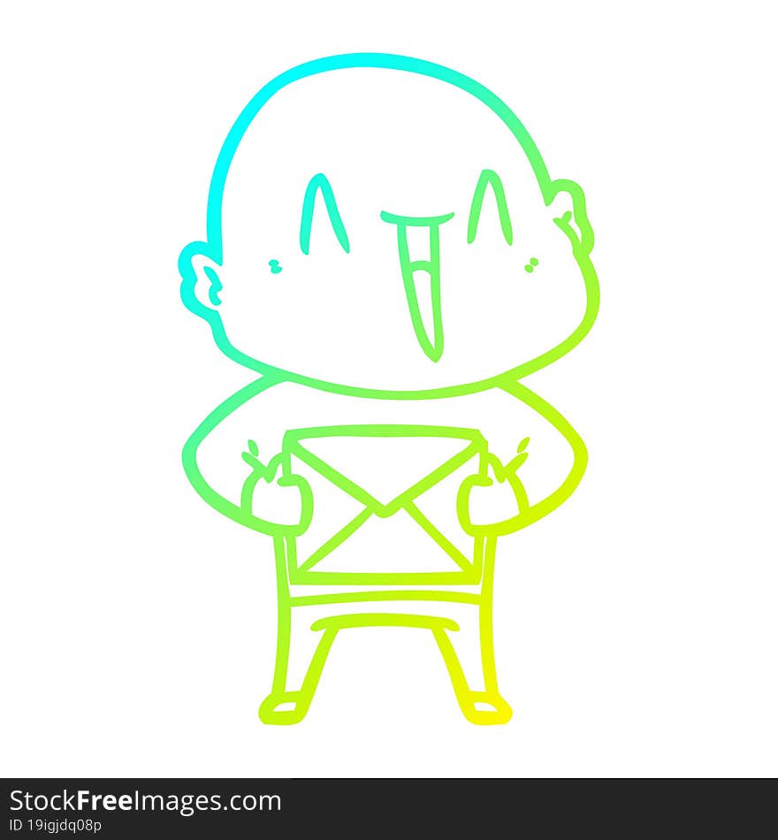 cold gradient line drawing of a happy cartoon bald man