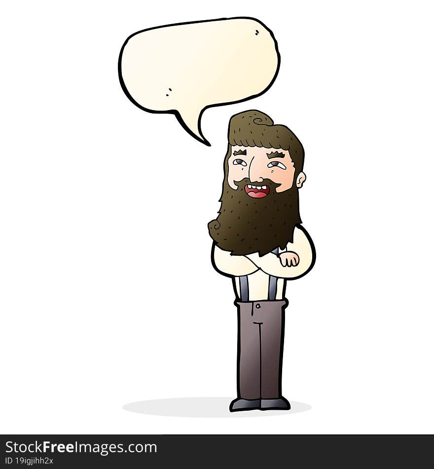 cartoon happy man with beard with speech bubble