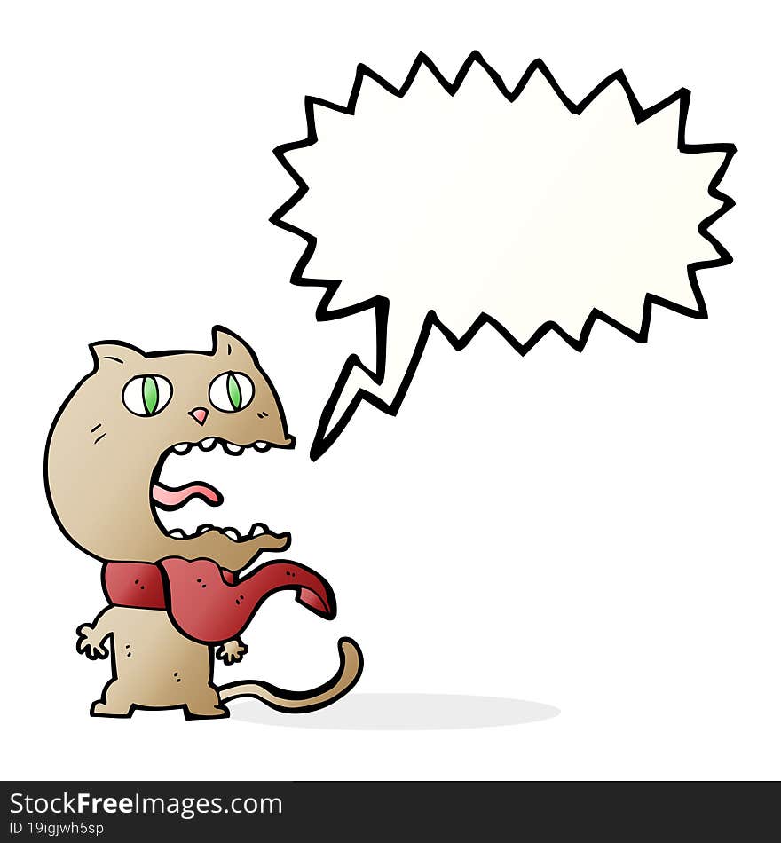 cartoon frightened cat with speech bubble