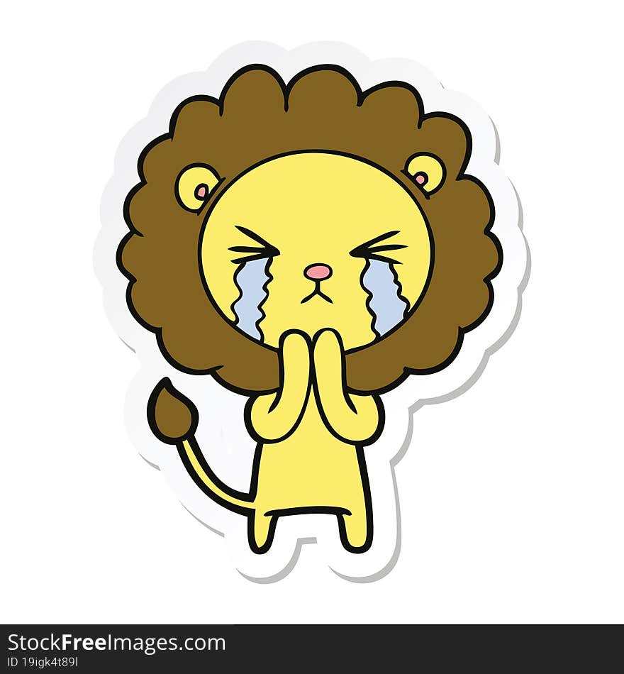 sticker of a cartoon crying lion praying