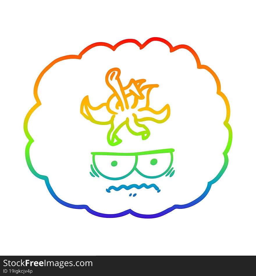 rainbow gradient line drawing of a cartoon angry tomato