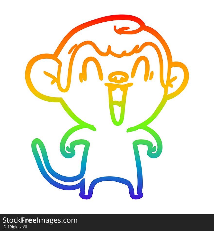 rainbow gradient line drawing of a cartoon laughing monkey