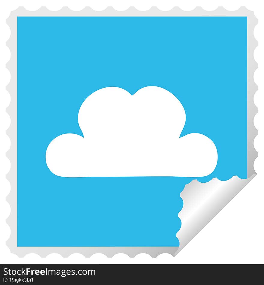 square peeling sticker cartoon of a white cloud