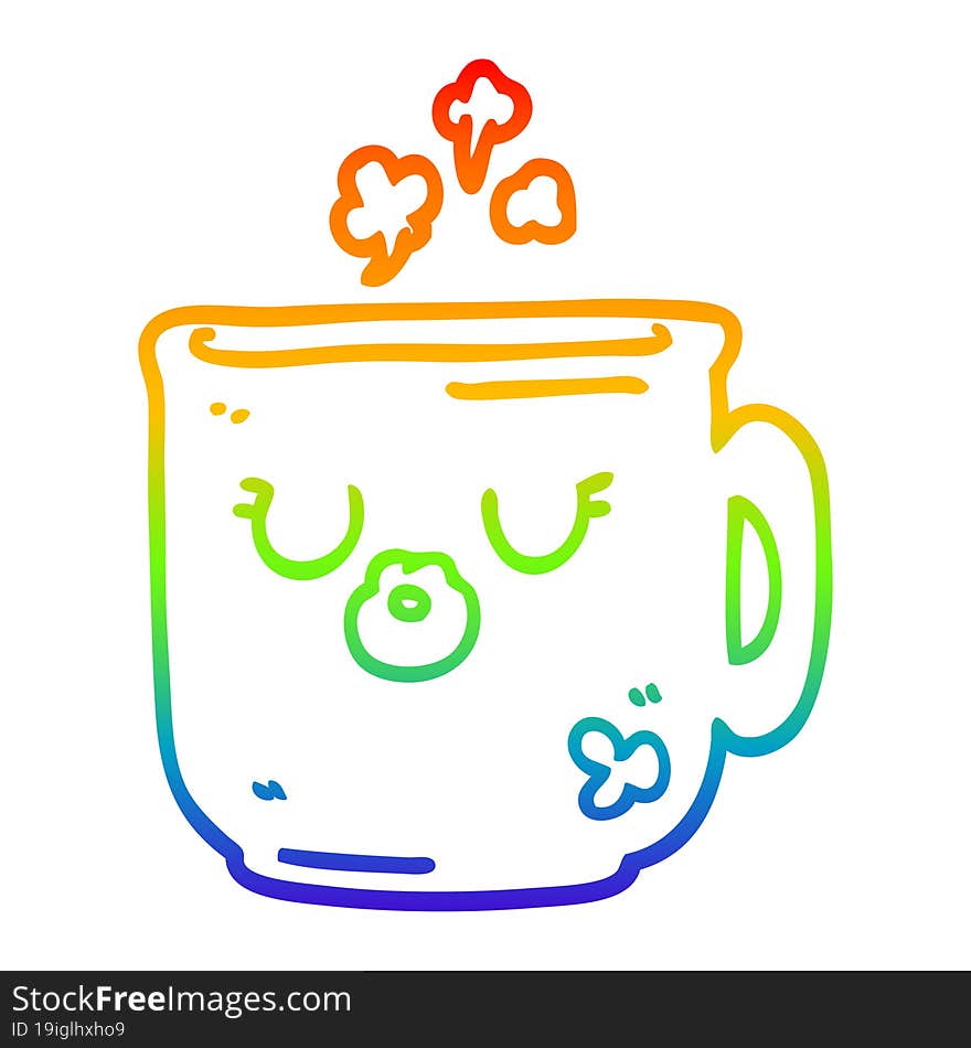 rainbow gradient line drawing cartoon hot coffee mug