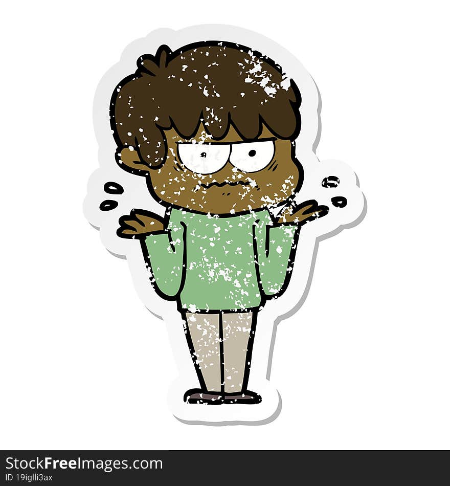 distressed sticker of a annoyed cartoon boy