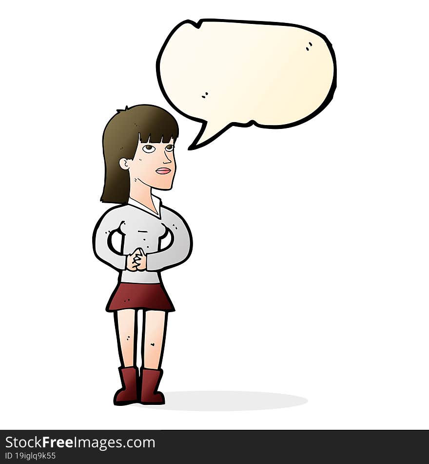 Cartoon Woman Waiting With Speech Bubble