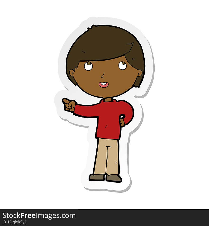 sticker of a cartoon boy pointing