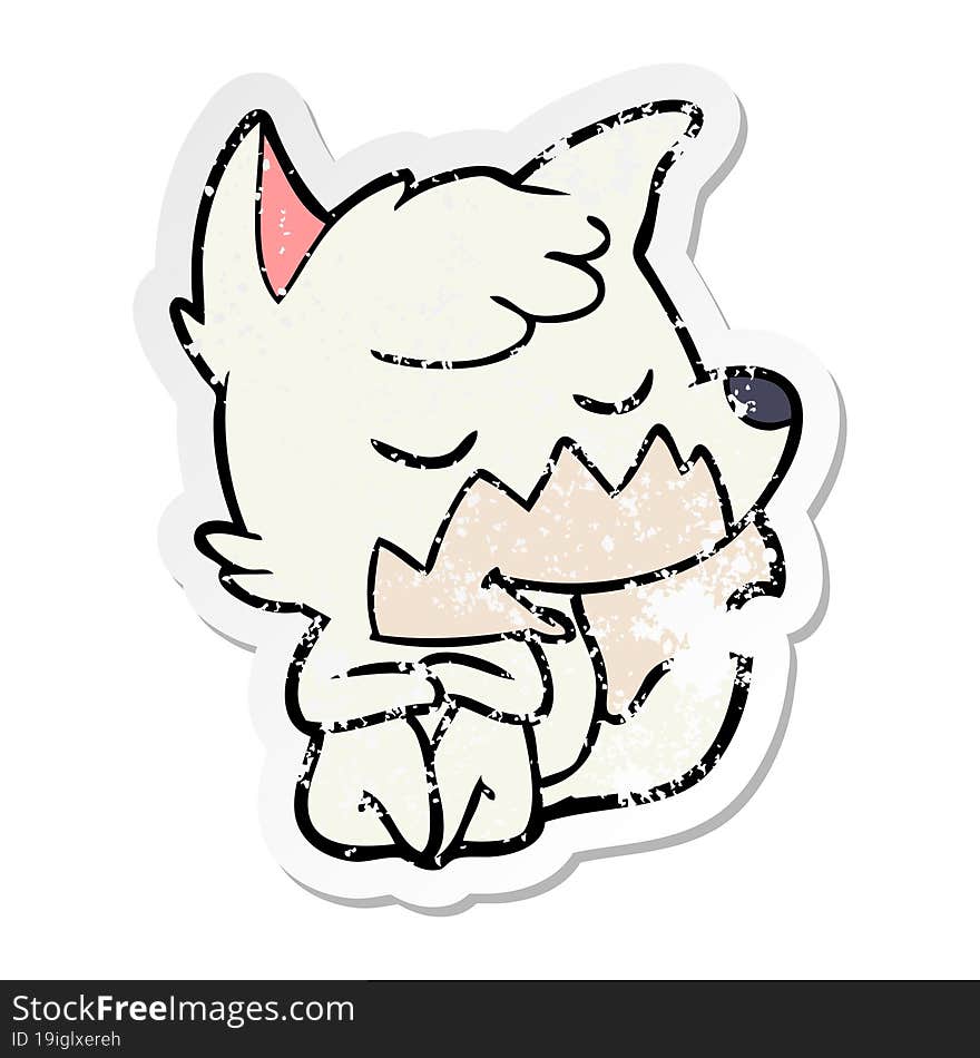 distressed sticker of a friendly cartoon fox