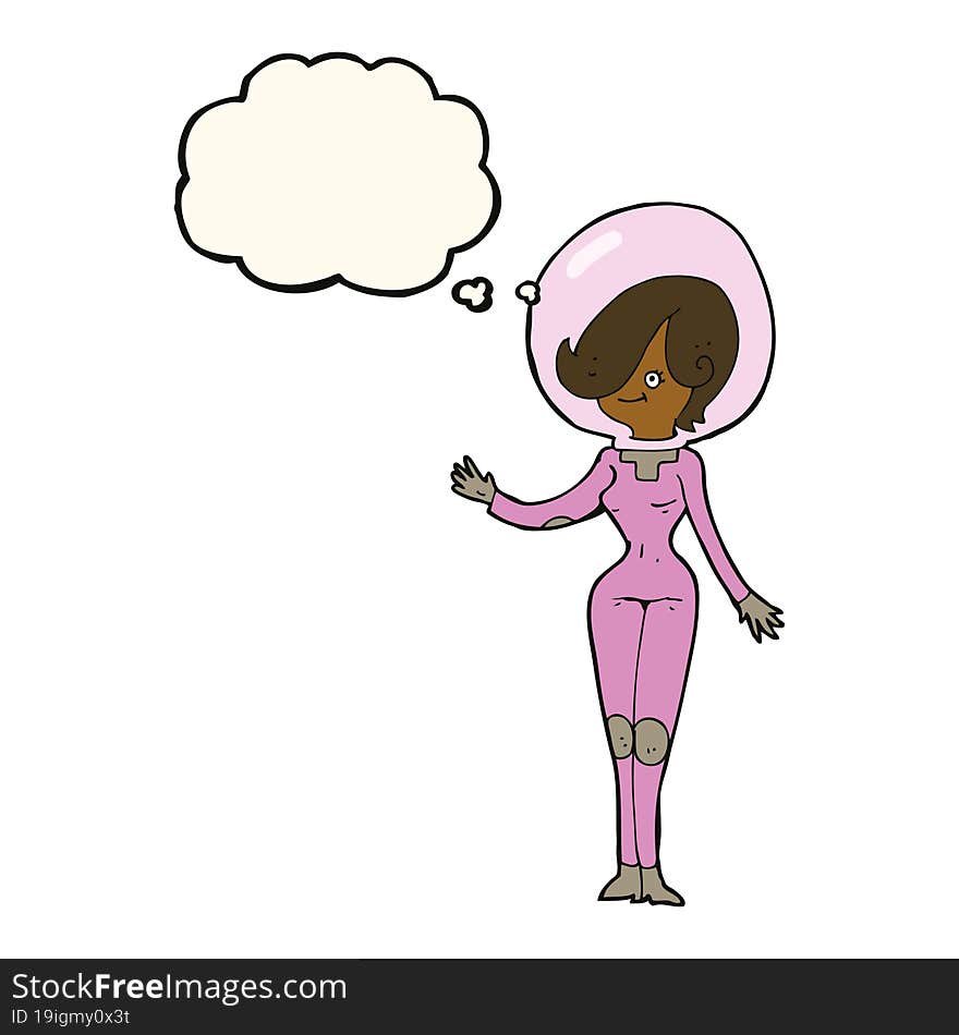 Cartoon Space Woman With Thought Bubble