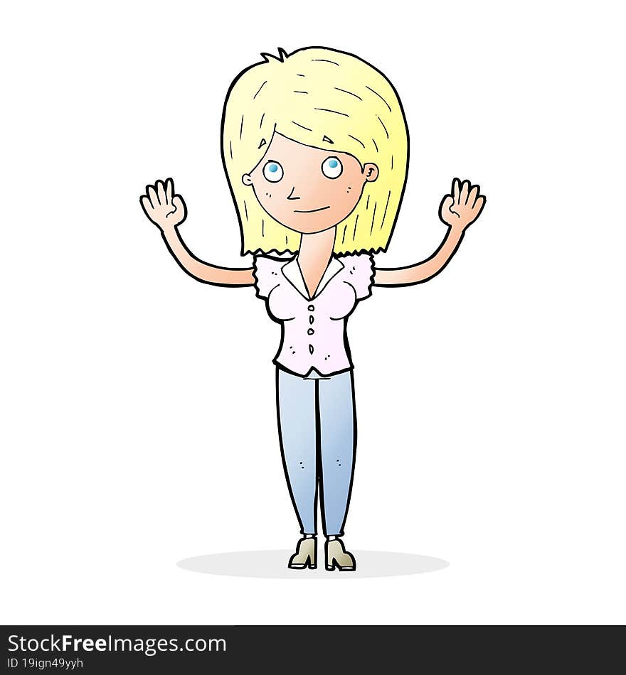 cartoon woman holding up hands