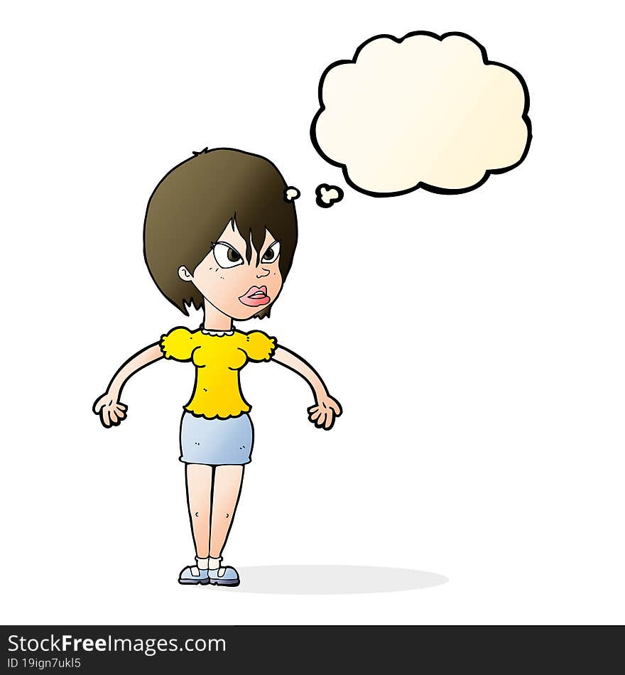 cartoon annoyed woman with thought bubble