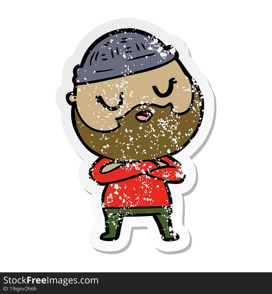 distressed sticker of a cartoon man with beard