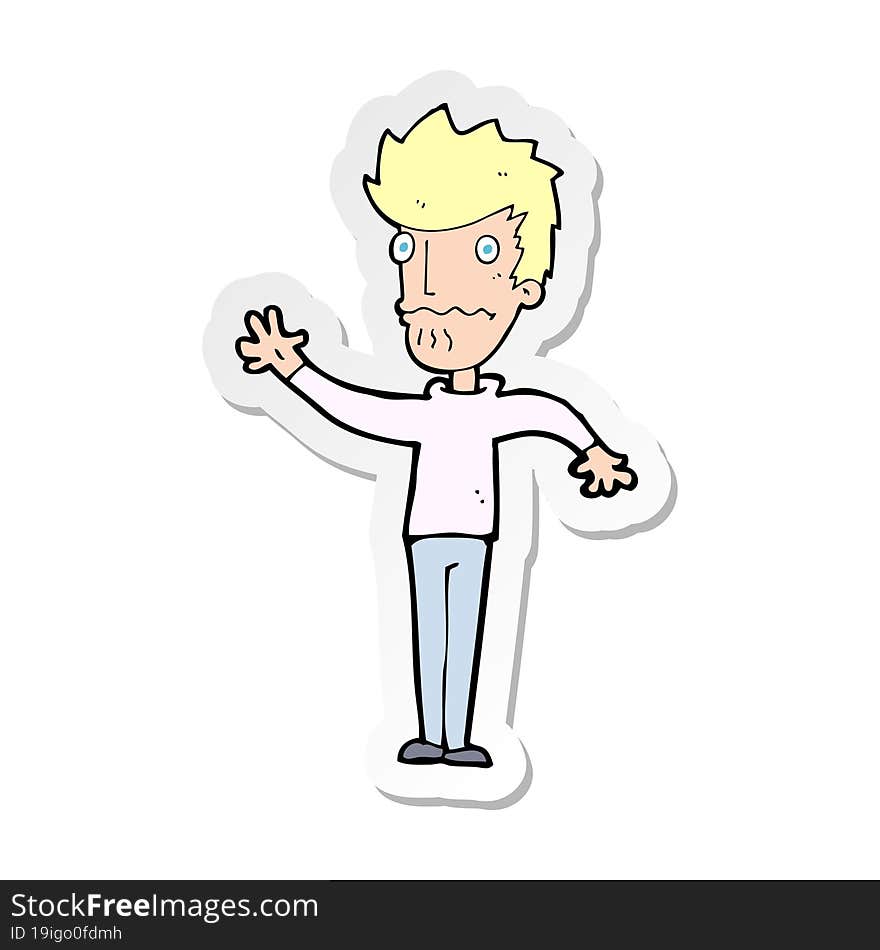 sticker of a cartoon worried man reaching out