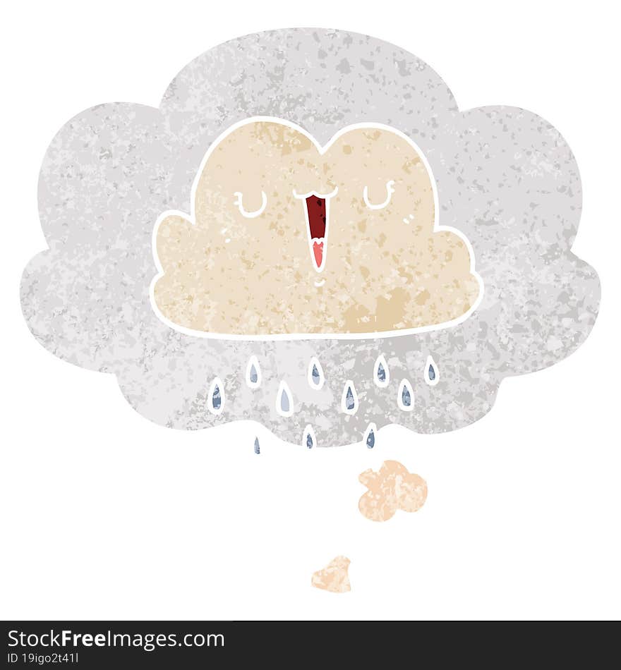 Cartoon Storm Cloud And Thought Bubble In Retro Textured Style