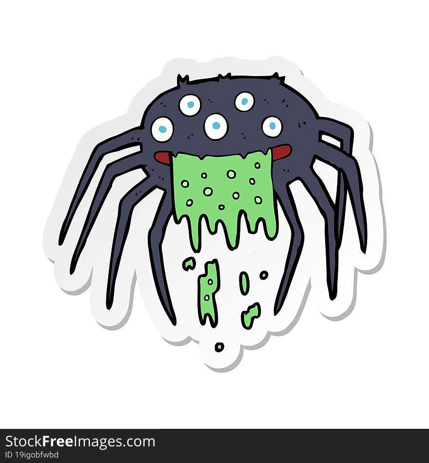 sticker of a cartoon gross halloween spider