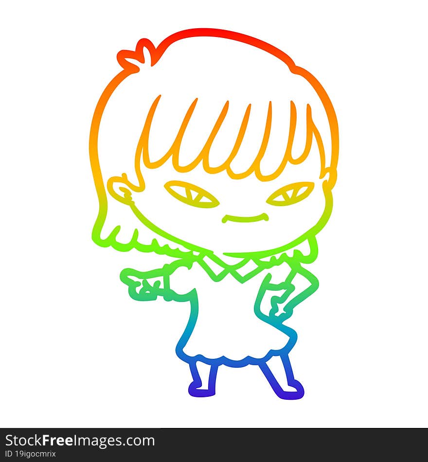 rainbow gradient line drawing of a cartoon woman