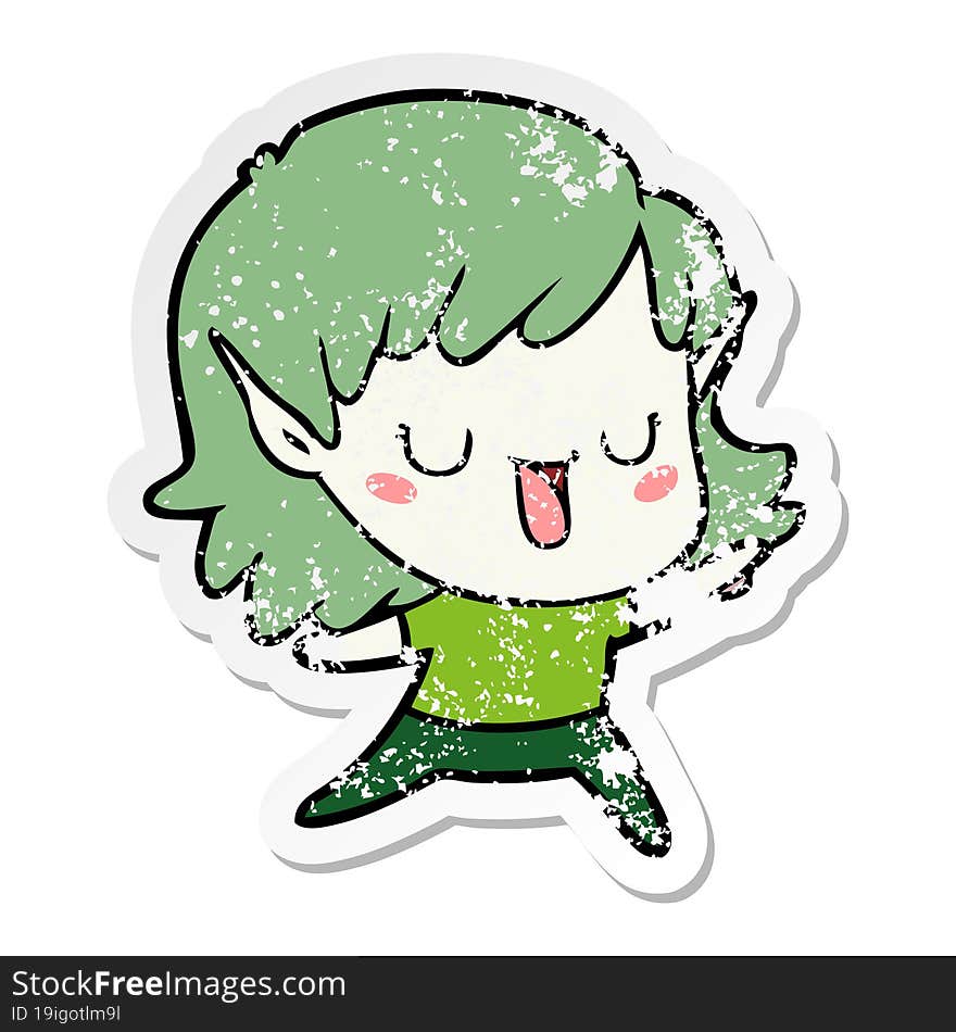 distressed sticker of a cartoon elf girl