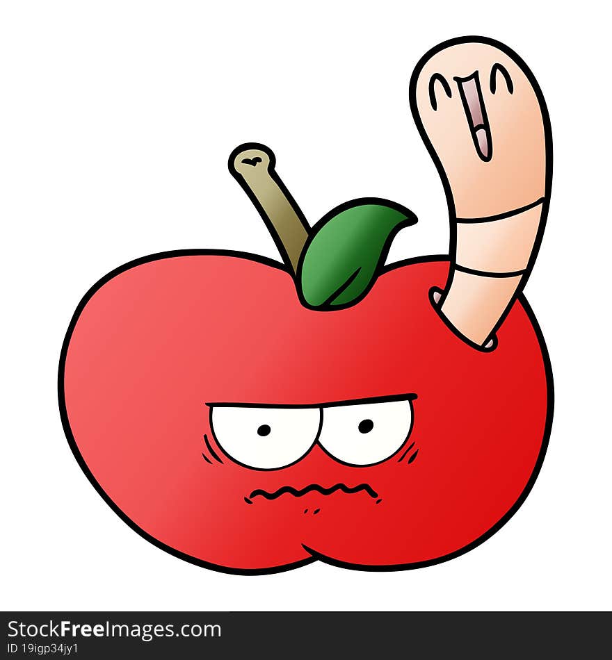 cartoon worm eating an angry apple. cartoon worm eating an angry apple