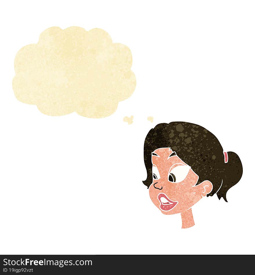 cartoon friendly woman with thought bubble