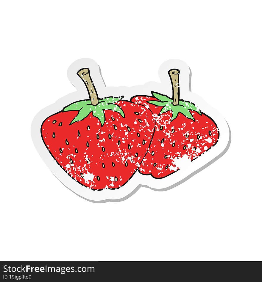 retro distressed sticker of a cartoon strawberries