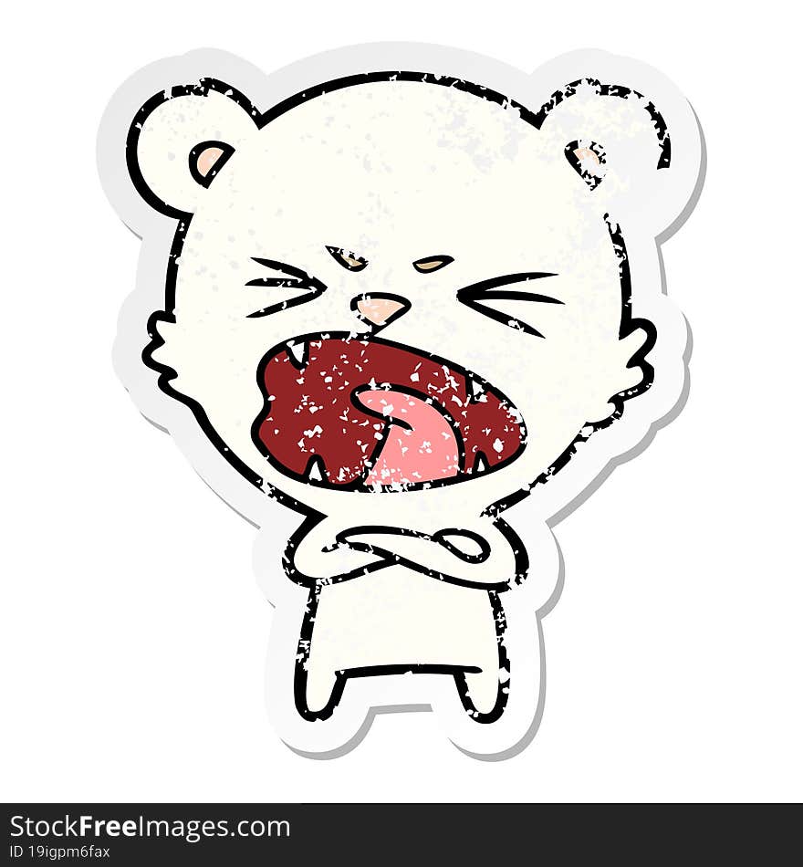 distressed sticker of a angry cartoon polar bear