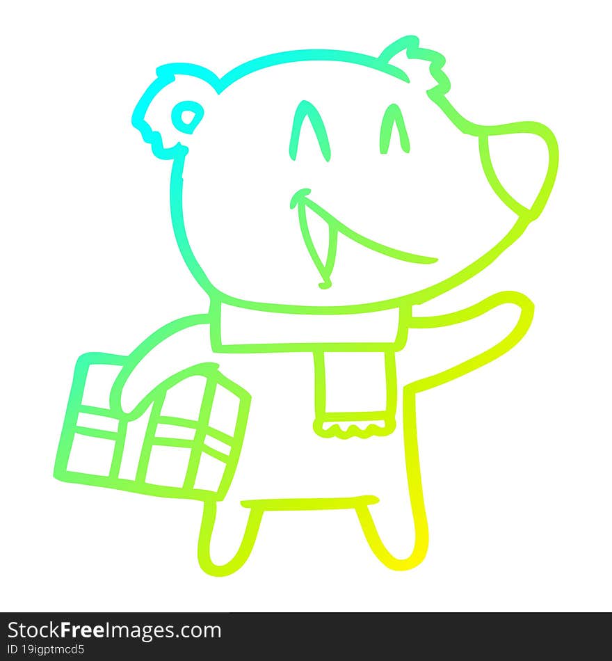 cold gradient line drawing laughing christmas bear cartoon