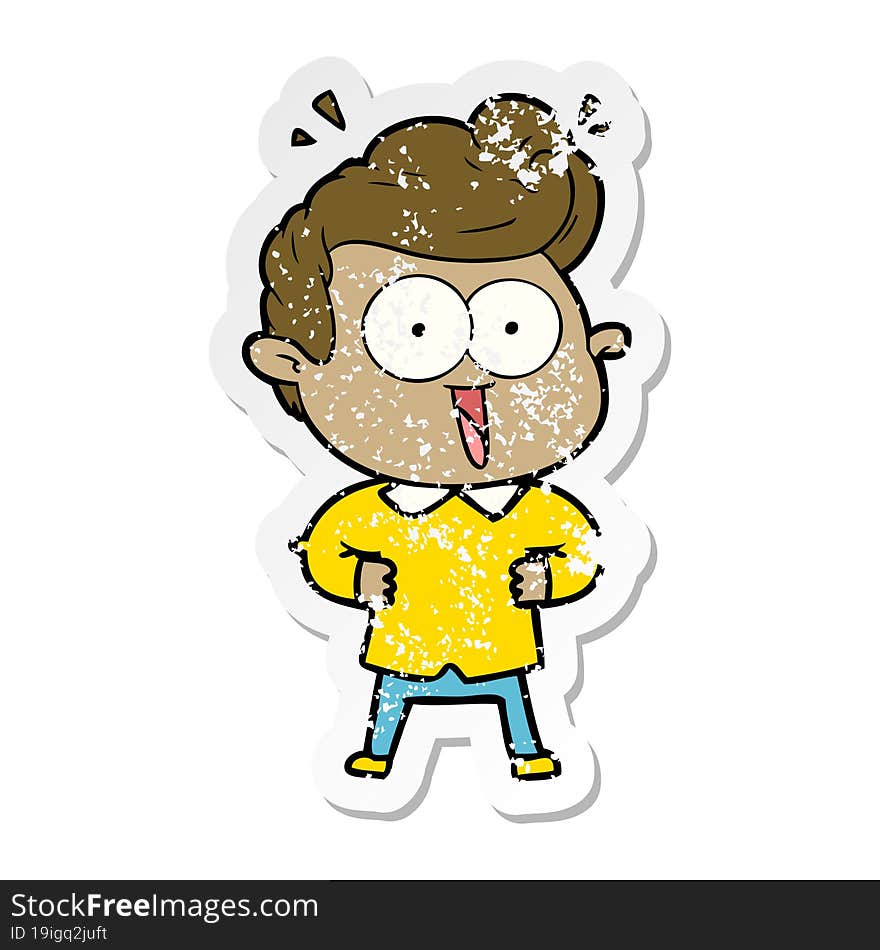 distressed sticker of a cartoon excited man