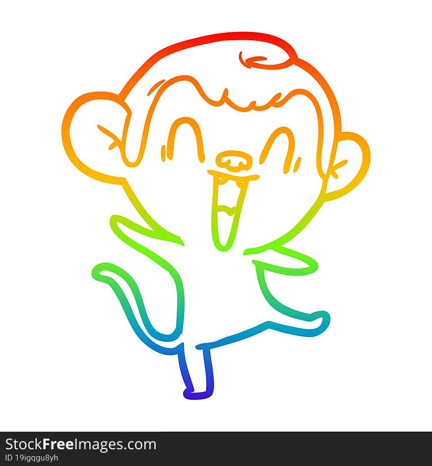 rainbow gradient line drawing of a cartoon laughing monkey