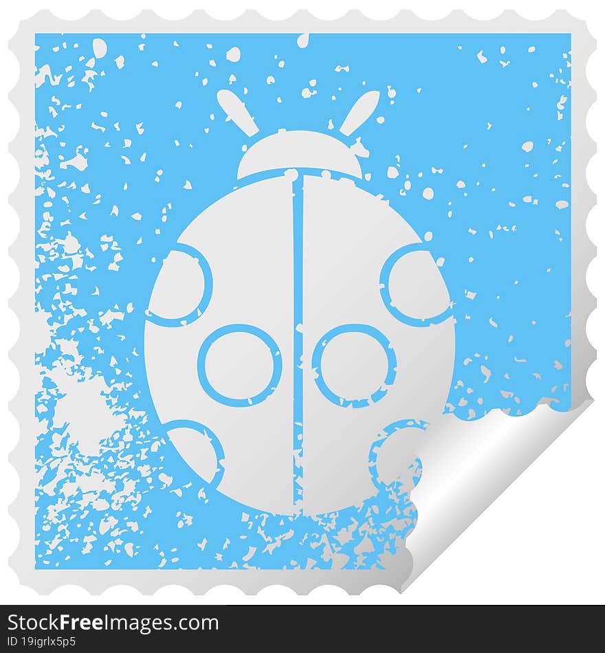 distressed square peeling sticker symbol of a lady bug