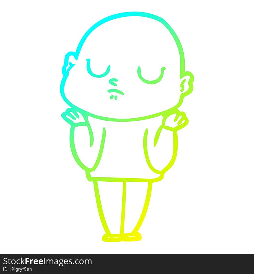 cold gradient line drawing of a cartoon bald man