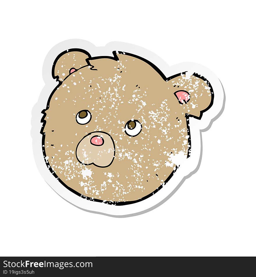 retro distressed sticker of a cartoon teddy bear face