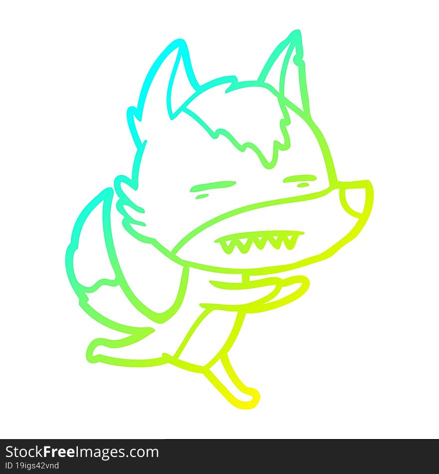 cold gradient line drawing cartoon wolf showing teeth