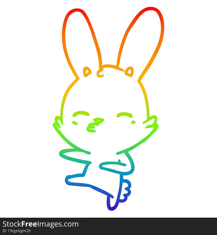 rainbow gradient line drawing of a curious bunny cartoon