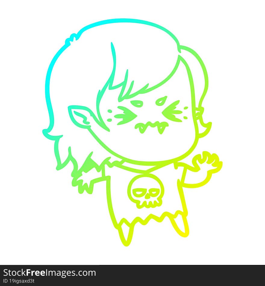 cold gradient line drawing annoyed cartoon vampire girl