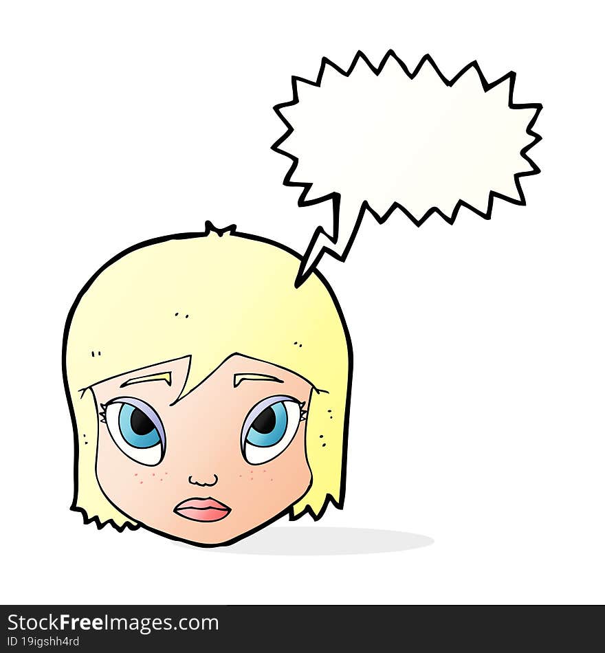 cartoon female face with speech bubble