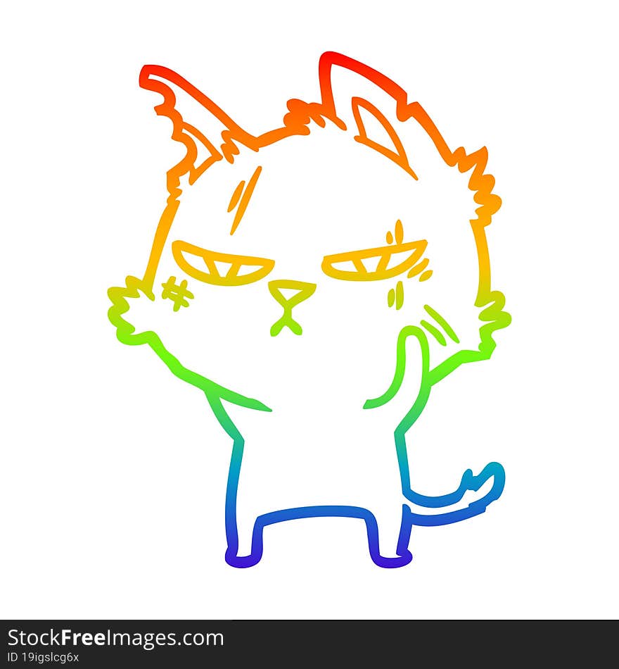 rainbow gradient line drawing tough cartoon cat