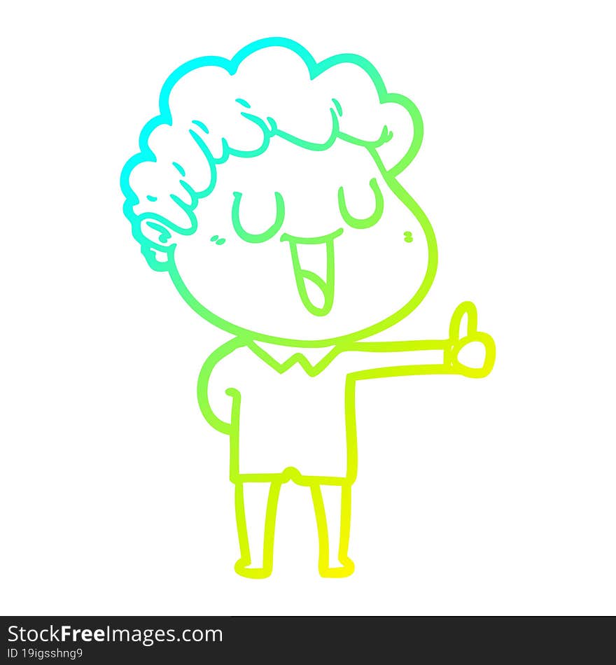 cold gradient line drawing of a laughing cartoon man giving thumbs up sign