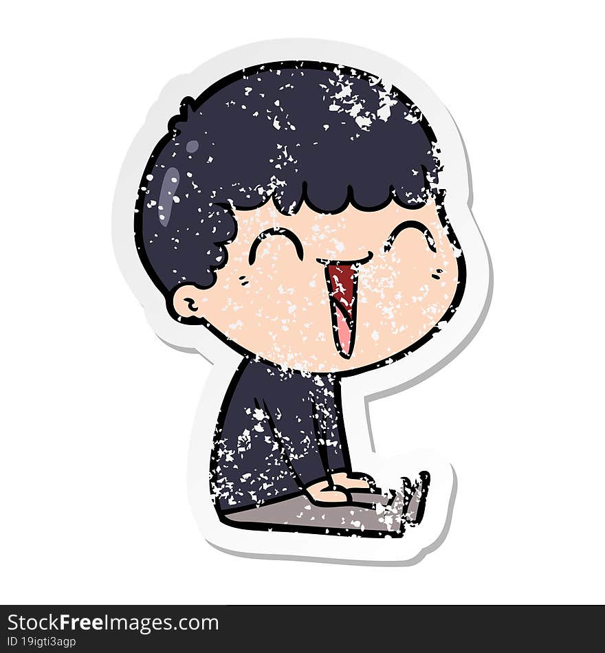 distressed sticker of a cartoon happy man