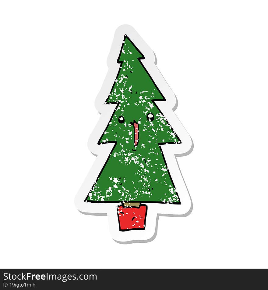 distressed sticker of a cartoon christmas tree