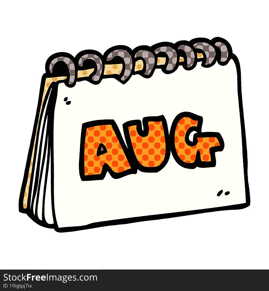 Cartoon Doodle Calendar Showing Month Of August