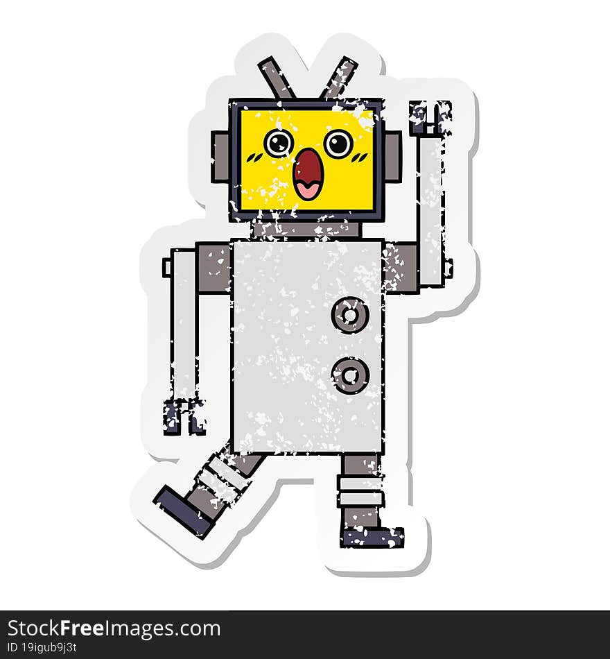 Distressed Sticker Of A Cute Cartoon Robot