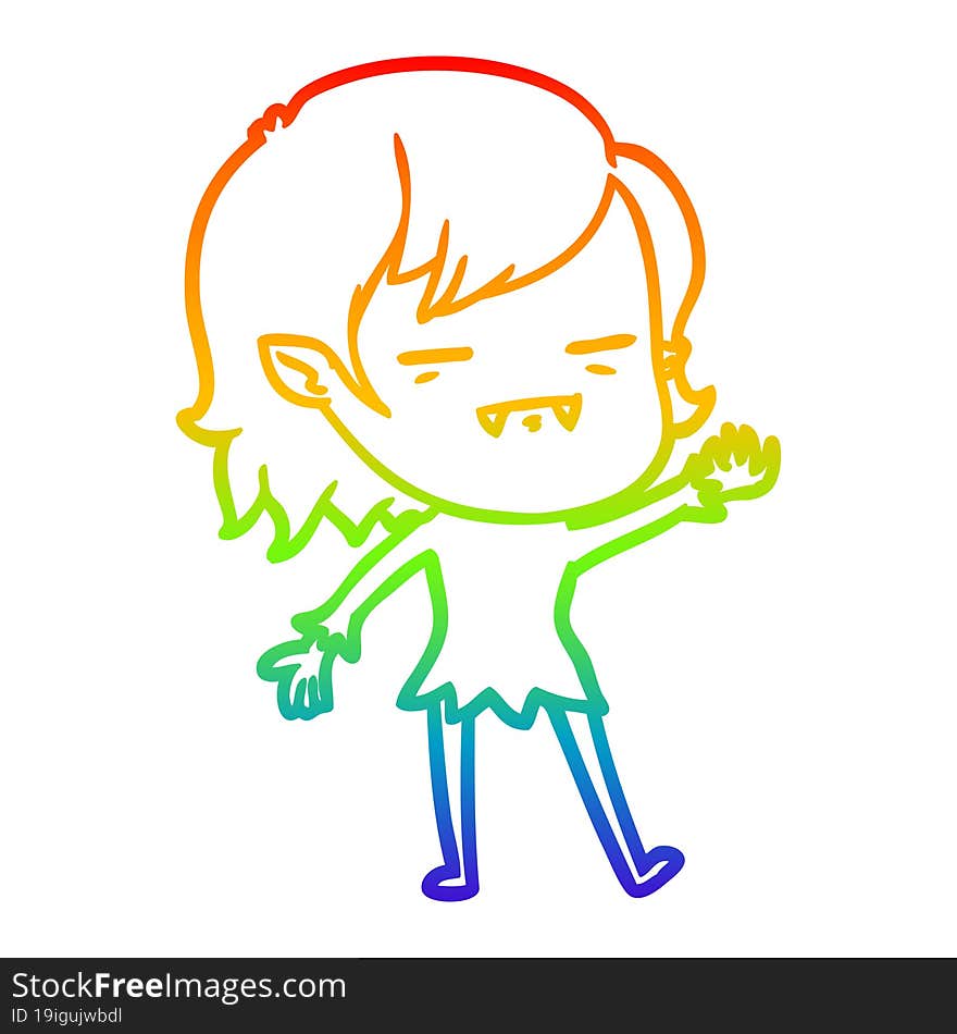 Rainbow Gradient Line Drawing Cartoon Undead Vampire Girl