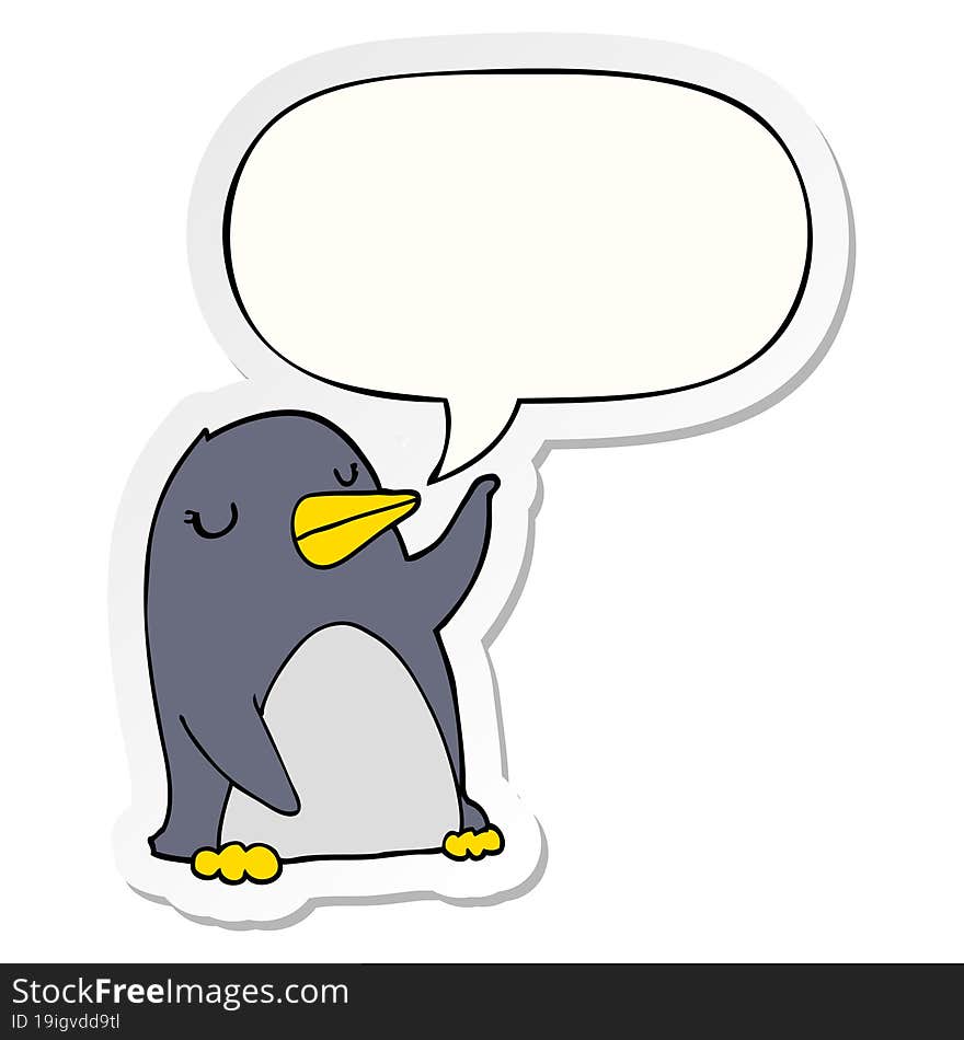 cartoon penguin with speech bubble sticker. cartoon penguin with speech bubble sticker