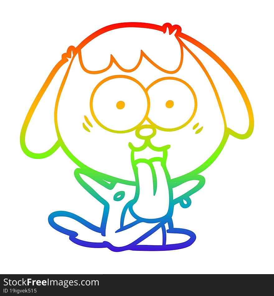 rainbow gradient line drawing of a cute cartoon dog