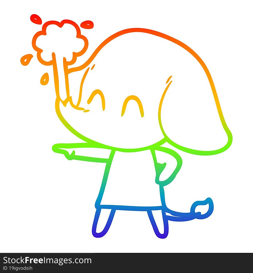 Rainbow Gradient Line Drawing Cute Cartoon Elephant Spouting Water