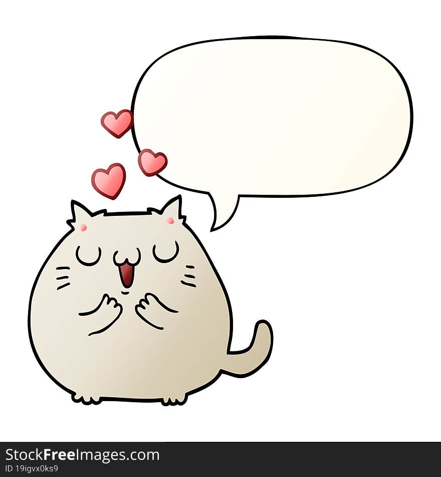 cute cartoon cat in love with speech bubble in smooth gradient style