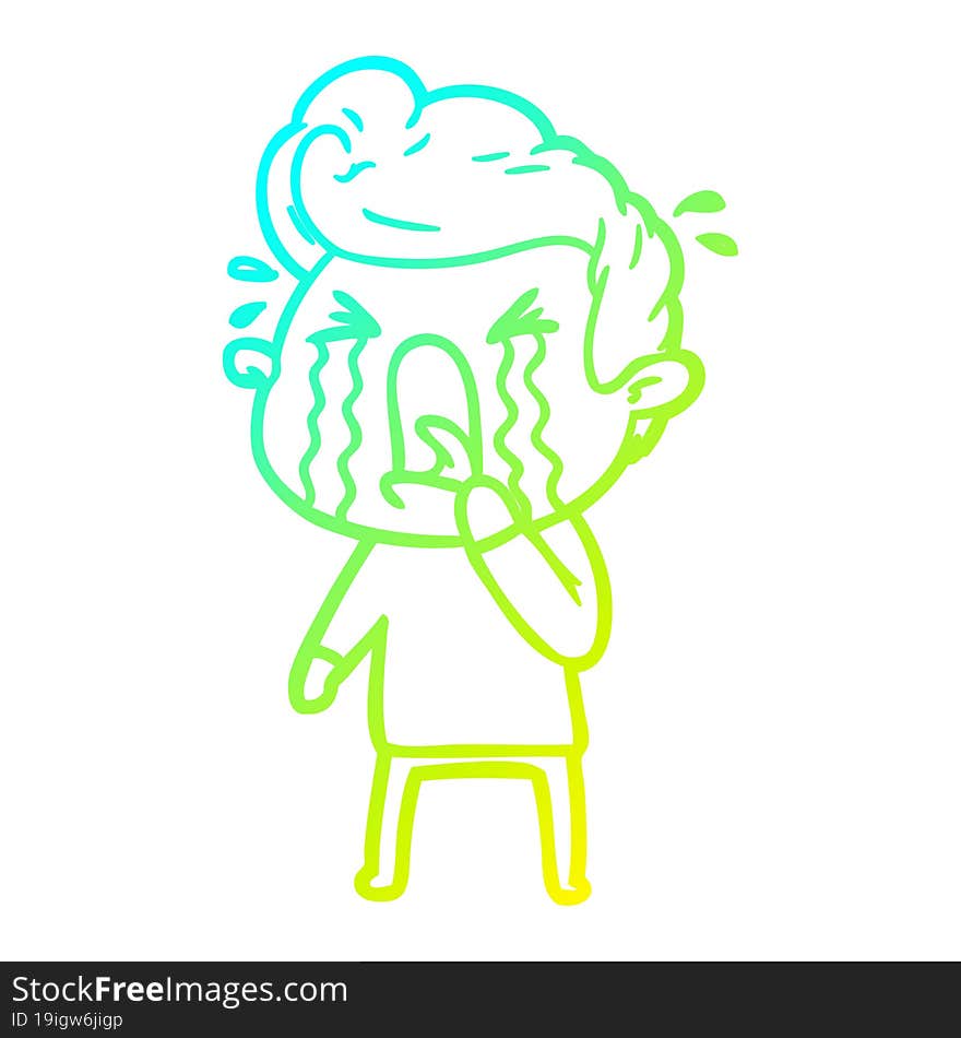 cold gradient line drawing of a cartoon crying man